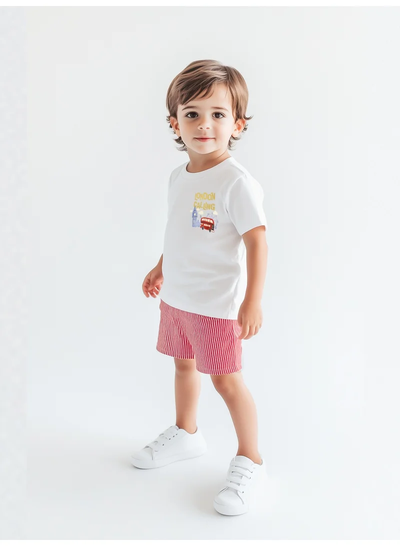 Nautinati Boys Cotton Graphic Print T-shirt and Striped Shorts Set
